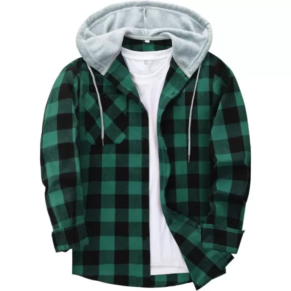 Men's Flannel Shirt Plaid Hoodie Long Sleeve Fall Casual Button Down Shirts