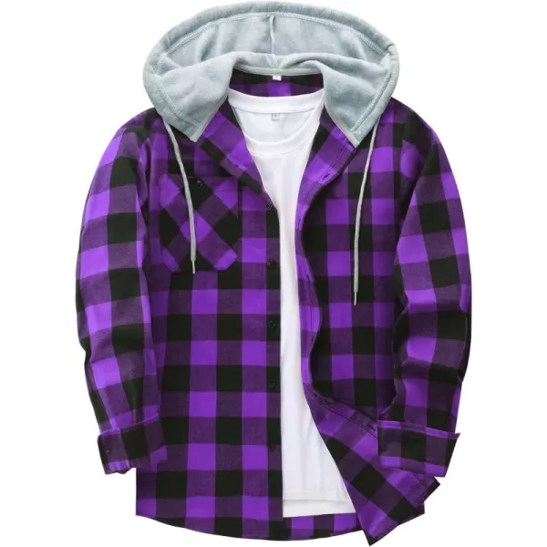 Men's Flannel Shirt Plaid Hoodie Long Sleeve Fall Casual Button Down Shirts