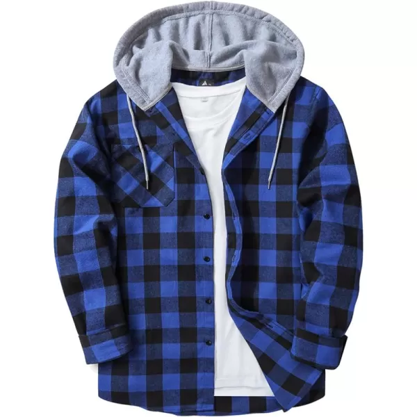Men's Flannel Shirt Plaid Hoodie Long Sleeve Fall Casual Button Down Shirts