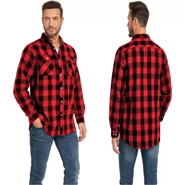 Men's Flannel Shirt Plaid Hoodie Long Sleeve Fall Casual Button Down Shirts