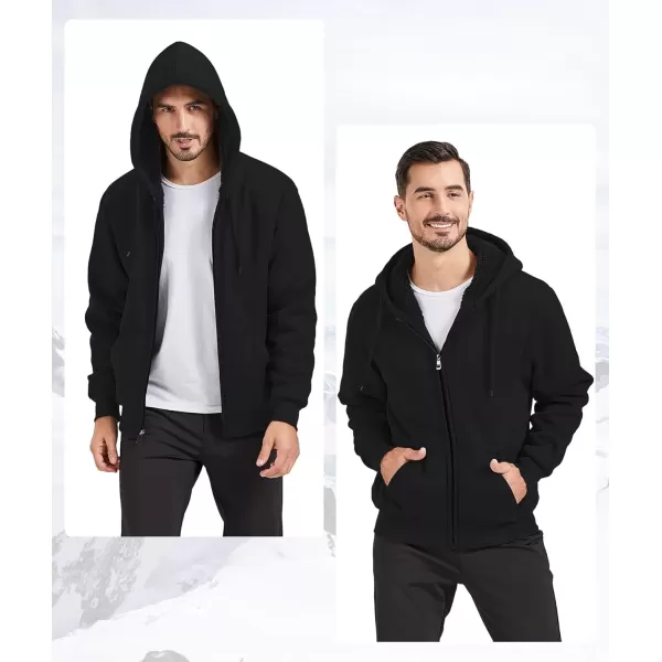 imageGEEK LIGHTING Hoodies for Men Heavyweight Fleece Sweatshirt  Full Zip Up Thick Sherpa LinedAll Black