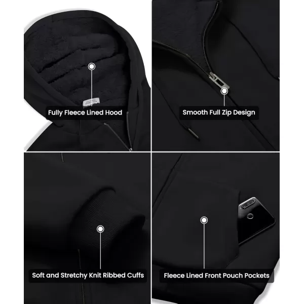 imageGEEK LIGHTING Hoodies for Men Heavyweight Fleece Sweatshirt  Full Zip Up Thick Sherpa LinedAll Black