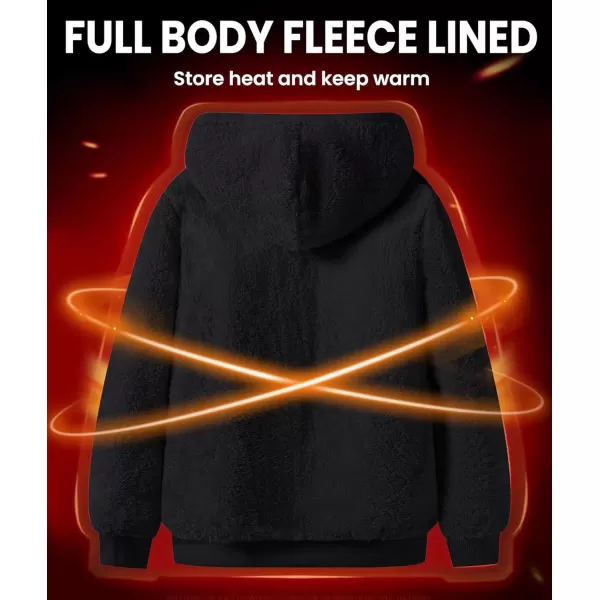 imageGEEK LIGHTING Hoodies for Men Heavyweight Fleece Sweatshirt  Full Zip Up Thick Sherpa LinedAll Black