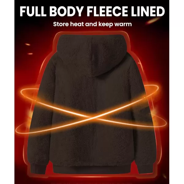 imageGEEK LIGHTING Hoodies for Men Heavyweight Fleece Sweatshirt  Full Zip Up Thick Sherpa LinedAll Brown