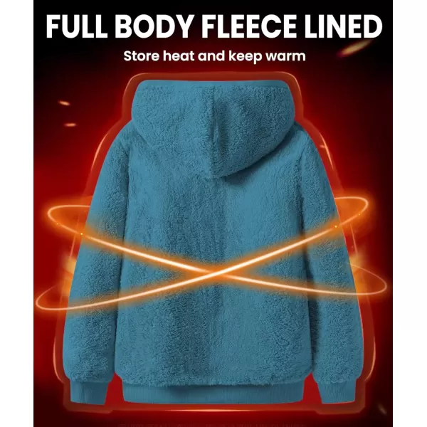 imageGEEK LIGHTING Hoodies for Men Heavyweight Fleece Sweatshirt  Full Zip Up Thick Sherpa LinedAll Saxony Blue