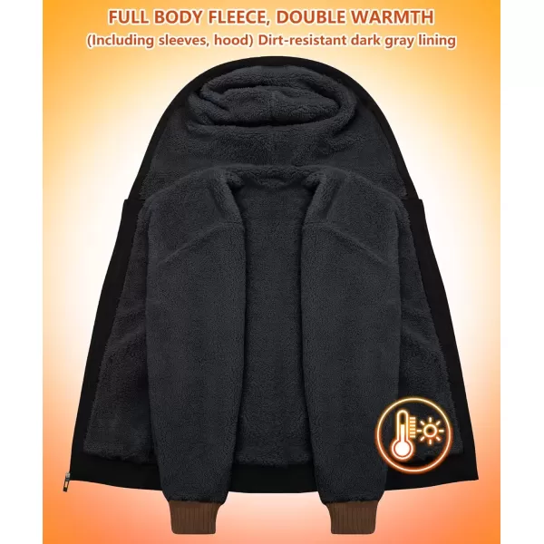 imageGEEK LIGHTING Hoodies for Men Heavyweight Fleece Sweatshirt  Full Zip Up Thick Sherpa LinedBlackCamel