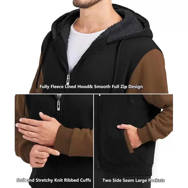 imageGEEK LIGHTING Hoodies for Men Heavyweight Fleece Sweatshirt  Full Zip Up Thick Sherpa LinedBlackCamel