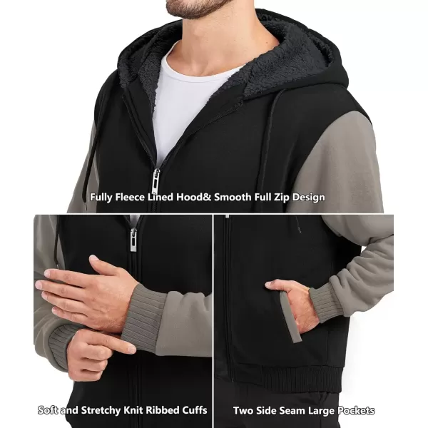 imageGEEK LIGHTING Hoodies for Men Heavyweight Fleece Sweatshirt  Full Zip Up Thick Sherpa LinedBlackKhaki