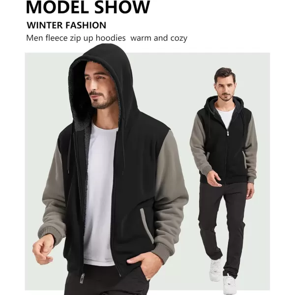 imageGEEK LIGHTING Hoodies for Men Heavyweight Fleece Sweatshirt  Full Zip Up Thick Sherpa LinedBlackKhaki