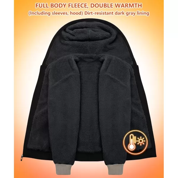 imageGEEK LIGHTING Hoodies for Men Heavyweight Fleece Sweatshirt  Full Zip Up Thick Sherpa LinedBlackKhaki