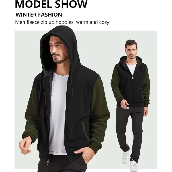imageGEEK LIGHTING Hoodies for Men Heavyweight Fleece Sweatshirt  Full Zip Up Thick Sherpa LinedBlackKhaki Green