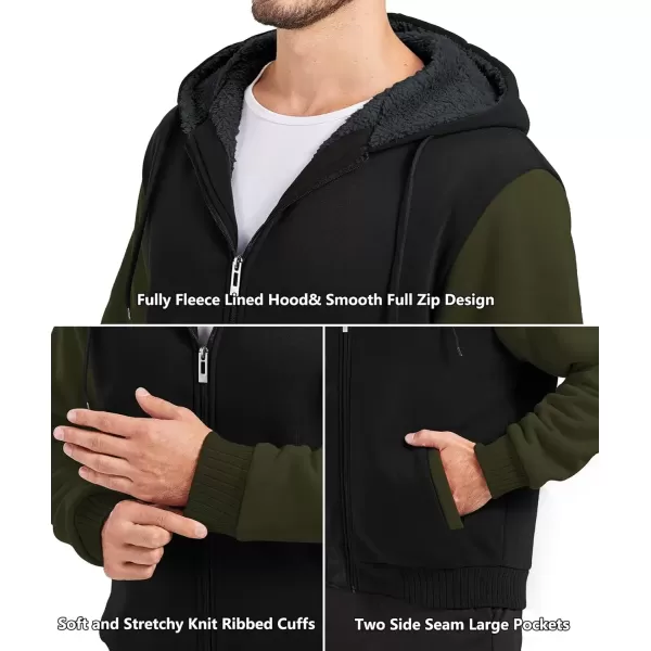 imageGEEK LIGHTING Hoodies for Men Heavyweight Fleece Sweatshirt  Full Zip Up Thick Sherpa LinedBlackKhaki Green