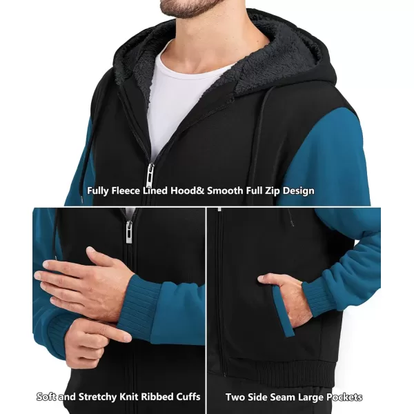 imageGEEK LIGHTING Hoodies for Men Heavyweight Fleece Sweatshirt  Full Zip Up Thick Sherpa LinedBlackLake Blue