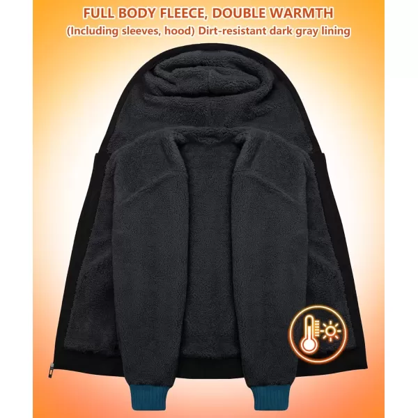 imageGEEK LIGHTING Hoodies for Men Heavyweight Fleece Sweatshirt  Full Zip Up Thick Sherpa LinedBlackLake Blue