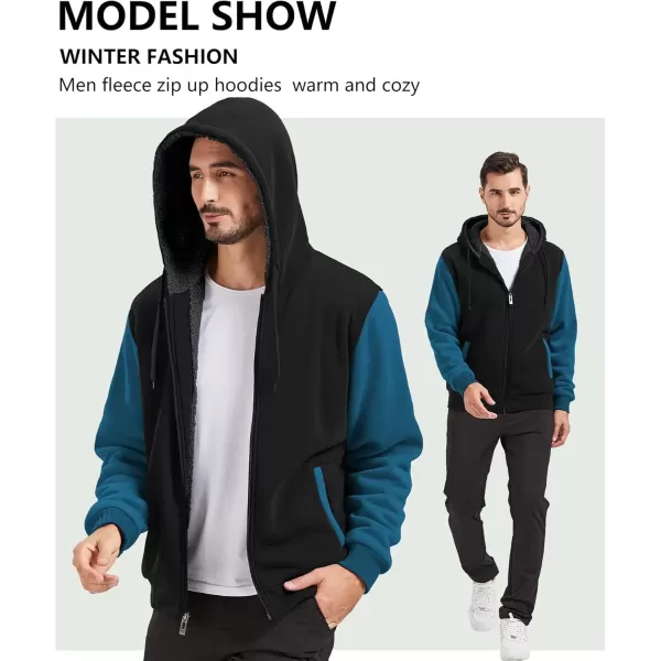 imageGEEK LIGHTING Hoodies for Men Heavyweight Fleece Sweatshirt  Full Zip Up Thick Sherpa LinedBlackLake Blue