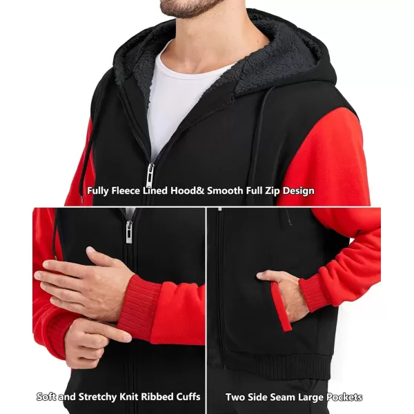 imageGEEK LIGHTING Hoodies for Men Heavyweight Fleece Sweatshirt  Full Zip Up Thick Sherpa LinedBlackRed