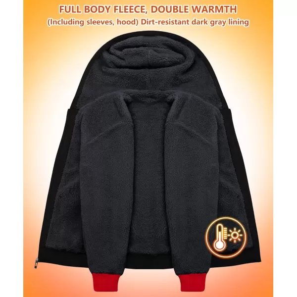 imageGEEK LIGHTING Hoodies for Men Heavyweight Fleece Sweatshirt  Full Zip Up Thick Sherpa LinedBlackRed