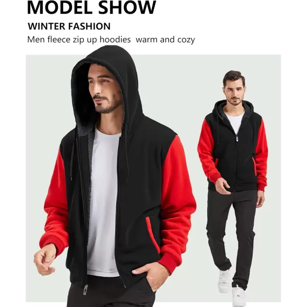 imageGEEK LIGHTING Hoodies for Men Heavyweight Fleece Sweatshirt  Full Zip Up Thick Sherpa LinedBlackRed