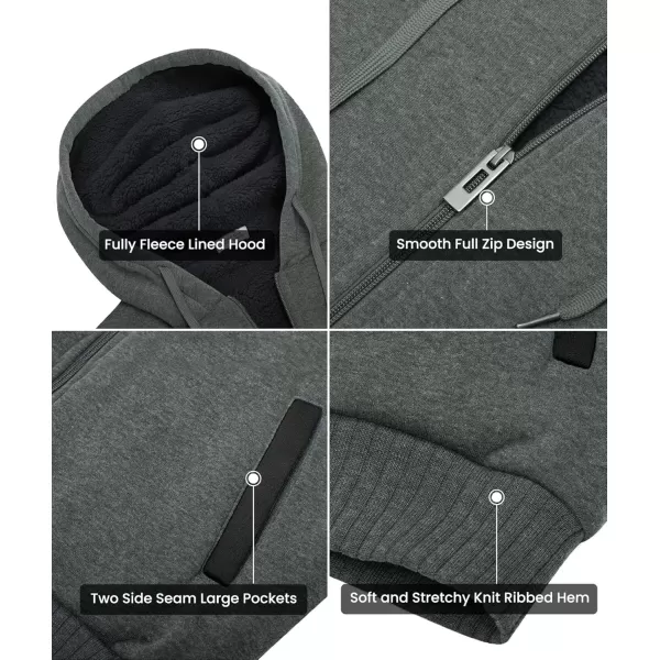 imageGEEK LIGHTING Hoodies for Men Heavyweight Fleece Sweatshirt  Full Zip Up Thick Sherpa LinedDark GreyBlack
