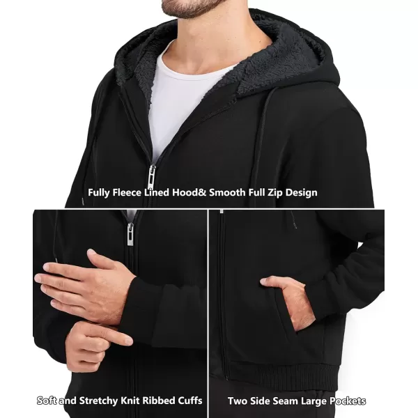 imageGEEK LIGHTING Hoodies for Men Heavyweight Fleece Sweatshirt  Full Zip Up Thick Sherpa LinedPure Black