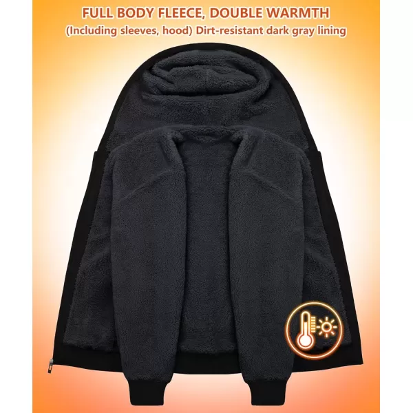 imageGEEK LIGHTING Hoodies for Men Heavyweight Fleece Sweatshirt  Full Zip Up Thick Sherpa LinedPure Black