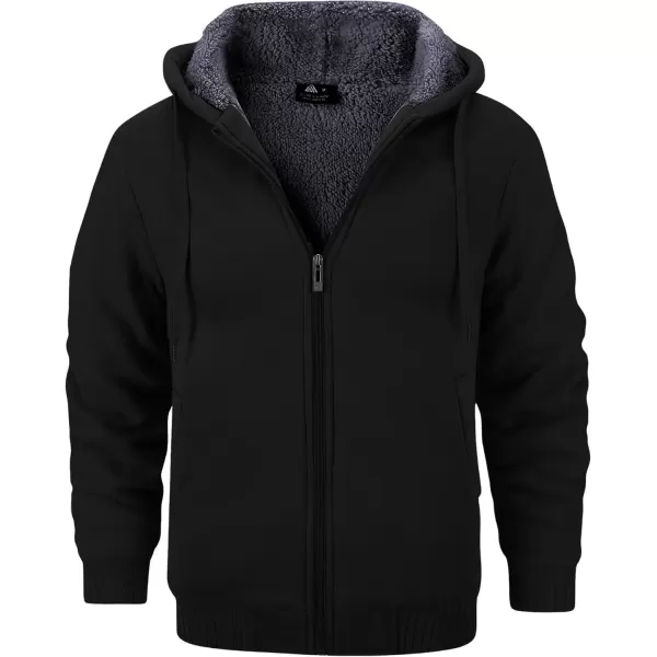 imageGEEK LIGHTING Hoodies for Men Heavyweight Fleece Sweatshirt  Full Zip Up Thick Sherpa LinedPure Black