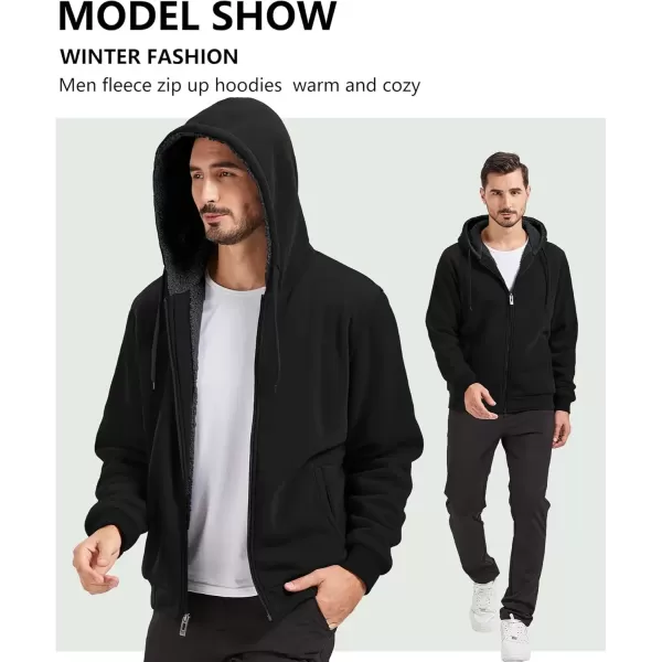 imageGEEK LIGHTING Hoodies for Men Heavyweight Fleece Sweatshirt  Full Zip Up Thick Sherpa LinedPure Black