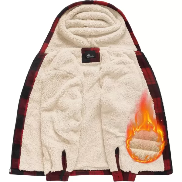 imageGEEK LIGHTING Boys Flannel Jacket Sherpa Lined Hoodies Zip Up Fleece Plaid Shirt Jackets Winter Outdoor Coat WarmAblackred