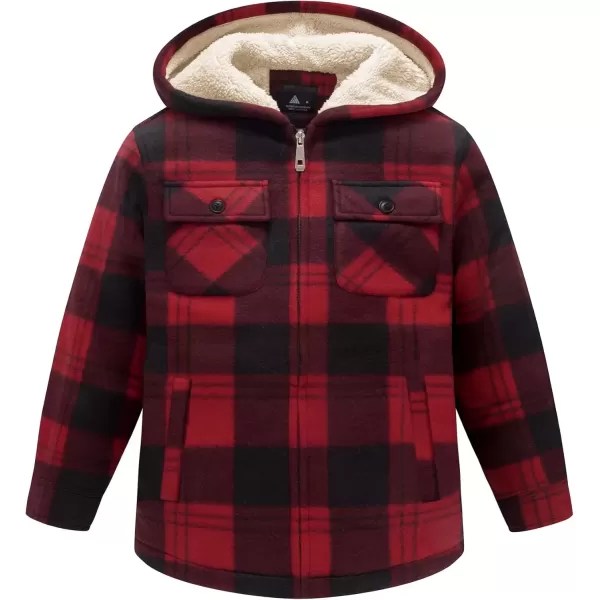 imageGEEK LIGHTING Boys Flannel Jacket Sherpa Lined Hoodies Zip Up Fleece Plaid Shirt Jackets Winter Outdoor Coat WarmAblackred
