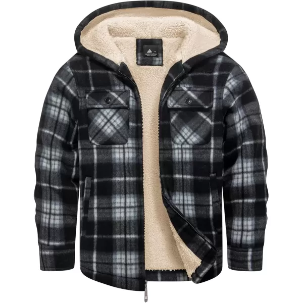 imageGEEK LIGHTING Boys Flannel Jacket Sherpa Lined Hoodies Zip Up Fleece Plaid Shirt Jackets Winter Outdoor Coat WarmAblackwhite