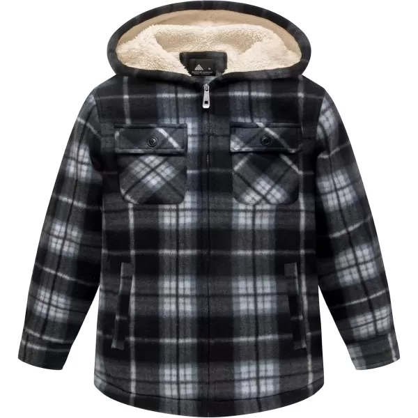 imageGEEK LIGHTING Boys Flannel Jacket Sherpa Lined Hoodies Zip Up Fleece Plaid Shirt Jackets Winter Outdoor Coat WarmAblackwhite