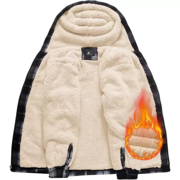 imageGEEK LIGHTING Boys Flannel Jacket Sherpa Lined Hoodies Zip Up Fleece Plaid Shirt Jackets Winter Outdoor Coat WarmAblackwhite