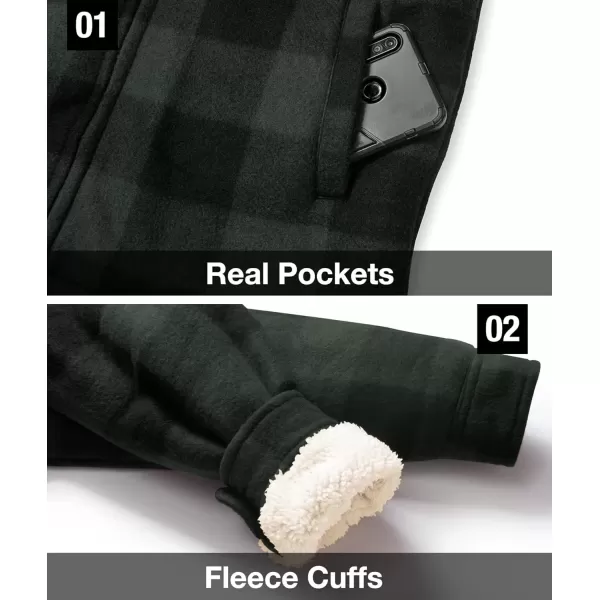 imageGEEK LIGHTING Boys Flannel Jacket Sherpa Lined Hoodies Zip Up Fleece Plaid Shirt Jackets Winter Outdoor Coat WarmAdarkgreen