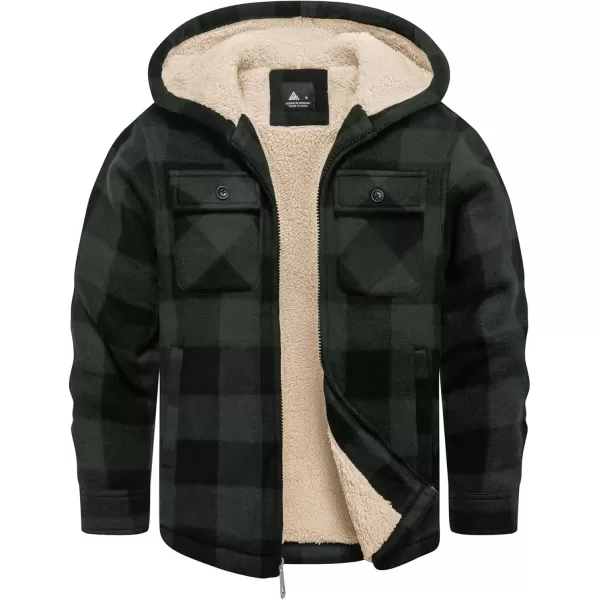imageGEEK LIGHTING Boys Flannel Jacket Sherpa Lined Hoodies Zip Up Fleece Plaid Shirt Jackets Winter Outdoor Coat WarmAdarkgreen