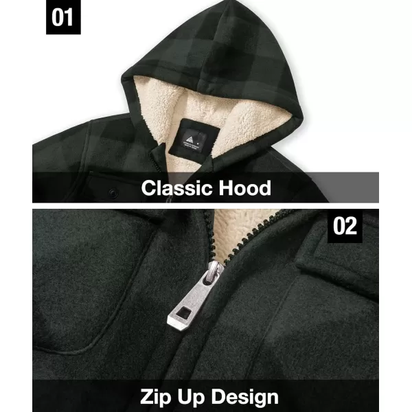 imageGEEK LIGHTING Boys Flannel Jacket Sherpa Lined Hoodies Zip Up Fleece Plaid Shirt Jackets Winter Outdoor Coat WarmAdarkgreen