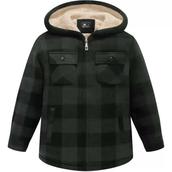 imageGEEK LIGHTING Boys Flannel Jacket Sherpa Lined Hoodies Zip Up Fleece Plaid Shirt Jackets Winter Outdoor Coat WarmAdarkgreen