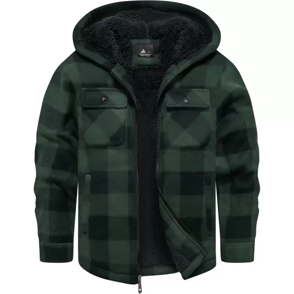 imageGEEK LIGHTING Boys Flannel Jacket Sherpa Lined Hoodies Zip Up Fleece Plaid Shirt Jackets Winter Outdoor Coat WarmBdarkgreen