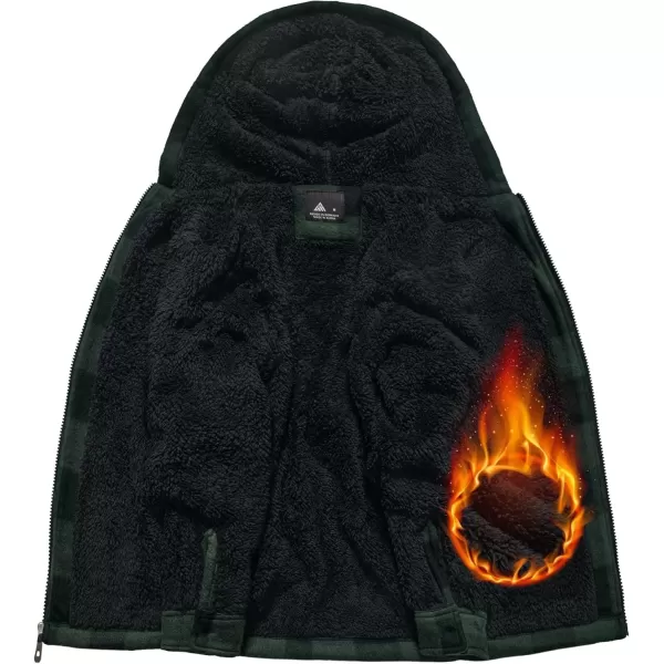 imageGEEK LIGHTING Boys Flannel Jacket Sherpa Lined Hoodies Zip Up Fleece Plaid Shirt Jackets Winter Outdoor Coat WarmBdarkgreen