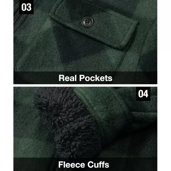 imageGEEK LIGHTING Boys Flannel Jacket Sherpa Lined Hoodies Zip Up Fleece Plaid Shirt Jackets Winter Outdoor Coat WarmBdarkgreen