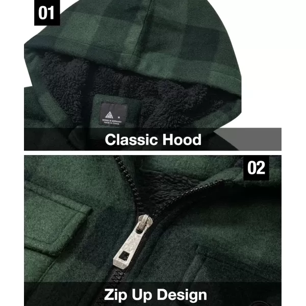 imageGEEK LIGHTING Boys Flannel Jacket Sherpa Lined Hoodies Zip Up Fleece Plaid Shirt Jackets Winter Outdoor Coat WarmBdarkgreen