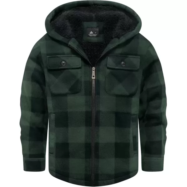 imageGEEK LIGHTING Boys Flannel Jacket Sherpa Lined Hoodies Zip Up Fleece Plaid Shirt Jackets Winter Outdoor Coat WarmBdarkgreen