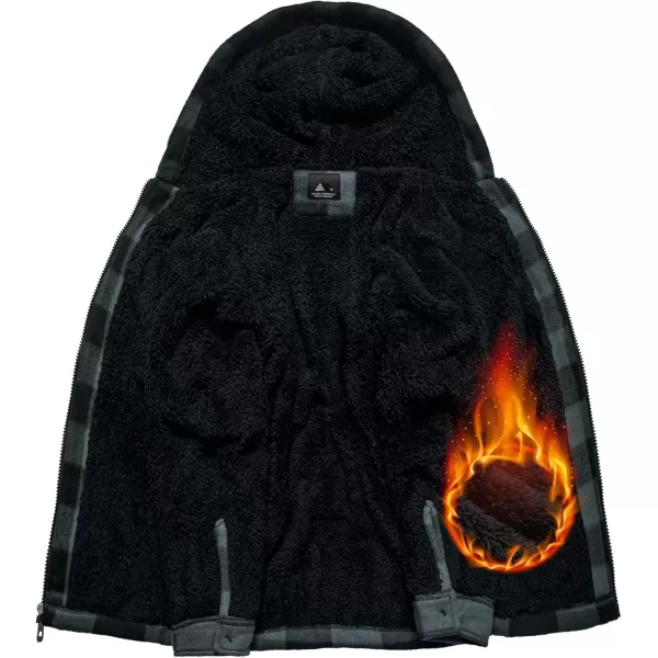 imageGEEK LIGHTING Boys Flannel Jacket Sherpa Lined Hoodies Zip Up Fleece Plaid Shirt Jackets Winter Outdoor Coat WarmBgrey