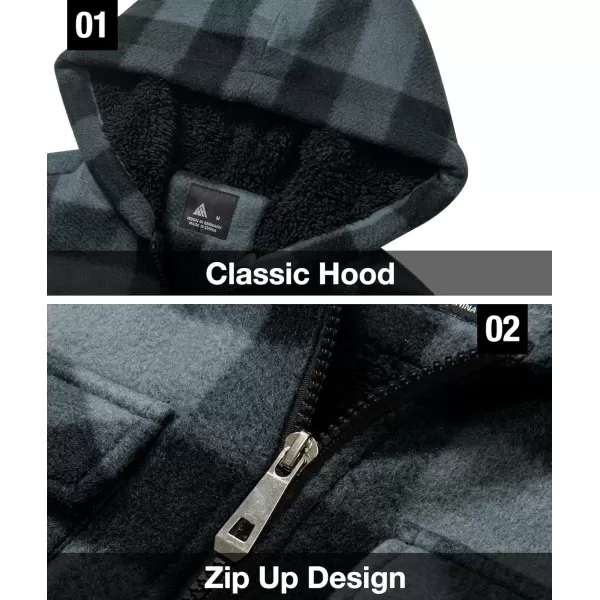 imageGEEK LIGHTING Boys Flannel Jacket Sherpa Lined Hoodies Zip Up Fleece Plaid Shirt Jackets Winter Outdoor Coat WarmBgrey
