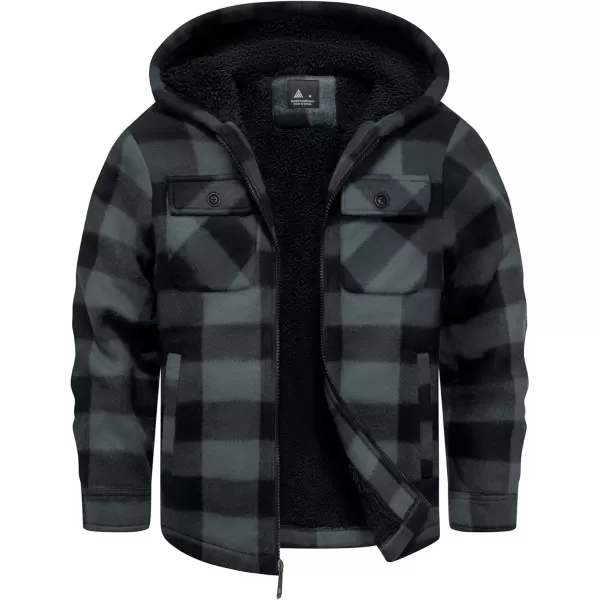 imageGEEK LIGHTING Boys Flannel Jacket Sherpa Lined Hoodies Zip Up Fleece Plaid Shirt Jackets Winter Outdoor Coat WarmBgrey