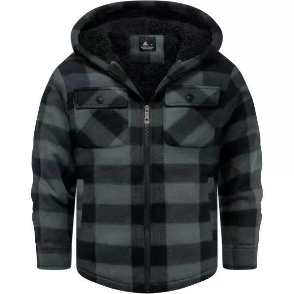 imageGEEK LIGHTING Boys Flannel Jacket Sherpa Lined Hoodies Zip Up Fleece Plaid Shirt Jackets Winter Outdoor Coat WarmBgrey
