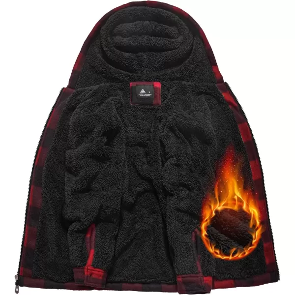 imageGEEK LIGHTING Boys Flannel Jacket Sherpa Lined Hoodies Zip Up Fleece Plaid Shirt Jackets Winter Outdoor Coat WarmBredblack