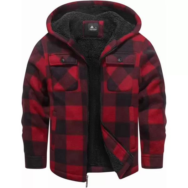 imageGEEK LIGHTING Boys Flannel Jacket Sherpa Lined Hoodies Zip Up Fleece Plaid Shirt Jackets Winter Outdoor Coat WarmBredblack