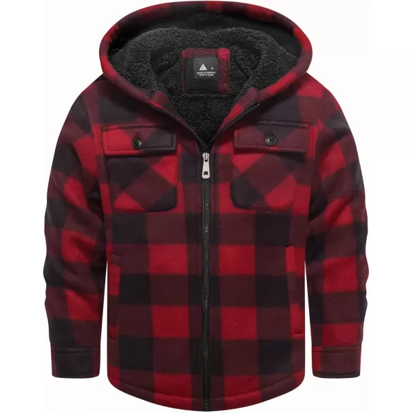 imageGEEK LIGHTING Boys Flannel Jacket Sherpa Lined Hoodies Zip Up Fleece Plaid Shirt Jackets Winter Outdoor Coat WarmBredblack