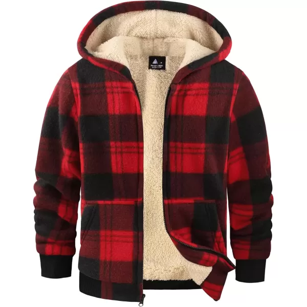 imageGEEK LIGHTING Boys Flannel Jacket Sherpa Lined Hoodies Zip Up Fleece Plaid Shirt Jackets Winter Outdoor Coat WarmCblackred