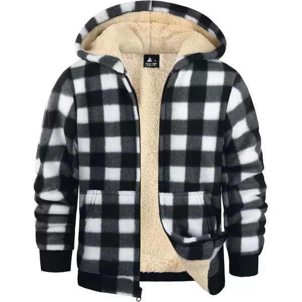 imageGEEK LIGHTING Boys Flannel Jacket Sherpa Lined Hoodies Zip Up Fleece Plaid Shirt Jackets Winter Outdoor Coat WarmCblackwhite